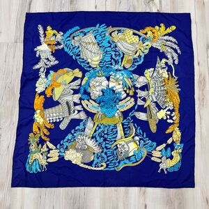 Hermes Silk Carre Scarf ‘Chapeau’ by Annie Favre scarf Wrap Classic blue
